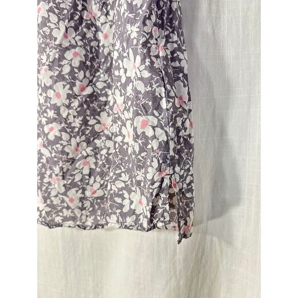 Uniqlo Womens Floral Short Sleeve Cotton Top Gray White Smocked Neck Small - Picture 4 of 6